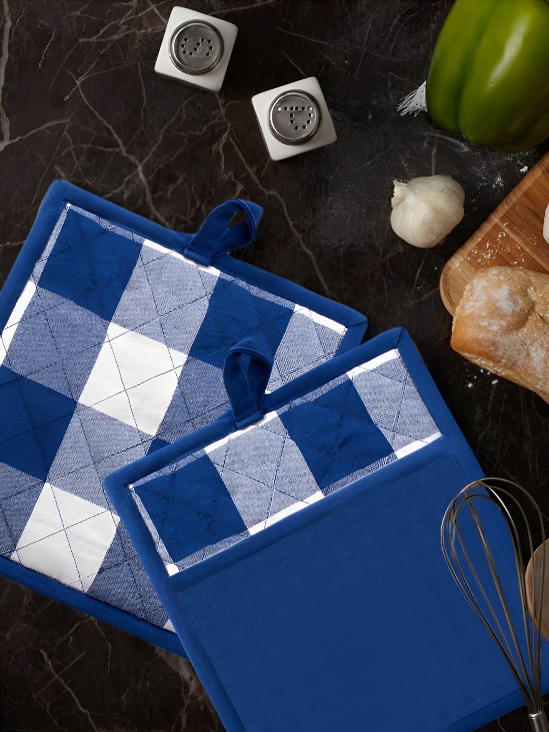 

Lushomes Set Of 2 Blue & White Buffalo Checked Cotton Table Runners