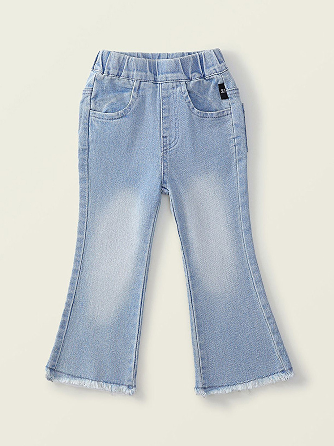 

LULU & SKY Girls Flared High-Rise Low Distress Heavy Fade Jeans, Blue