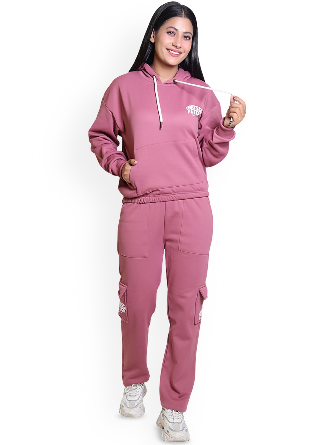

Divine Girl Women Printed Hooded Neck Tracksuit, Rose