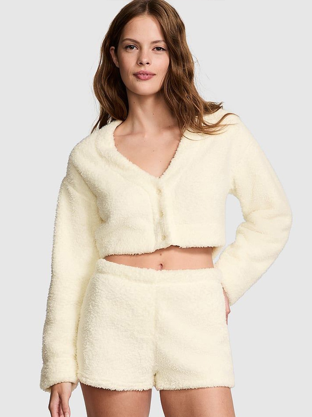 

Victoria's Secret Women Long Sleeves Crop Cardigan, Beige