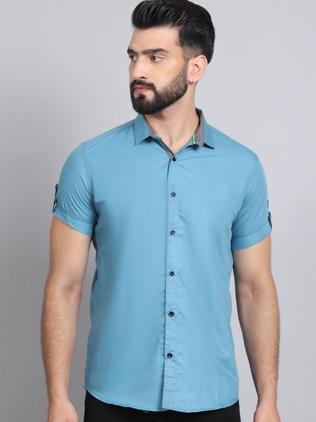 

Tanip Men Sheer Casual Shirt, Blue