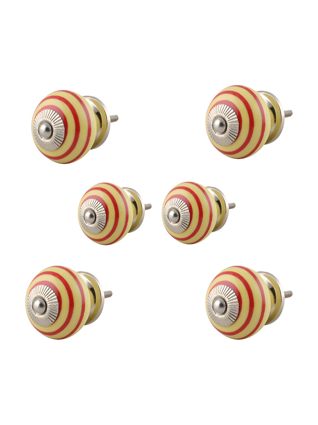 

Indianshelf 6-Pcs Yellow & Red Stripe Printed Ceramic Knobs