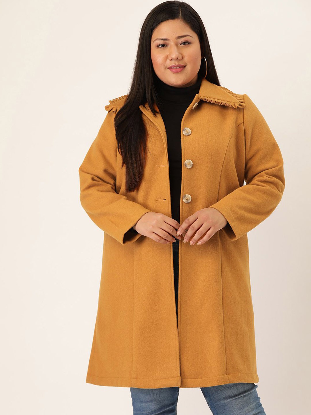 

theRebelinme Women Plus Size Single Breasted Coats, Mustard