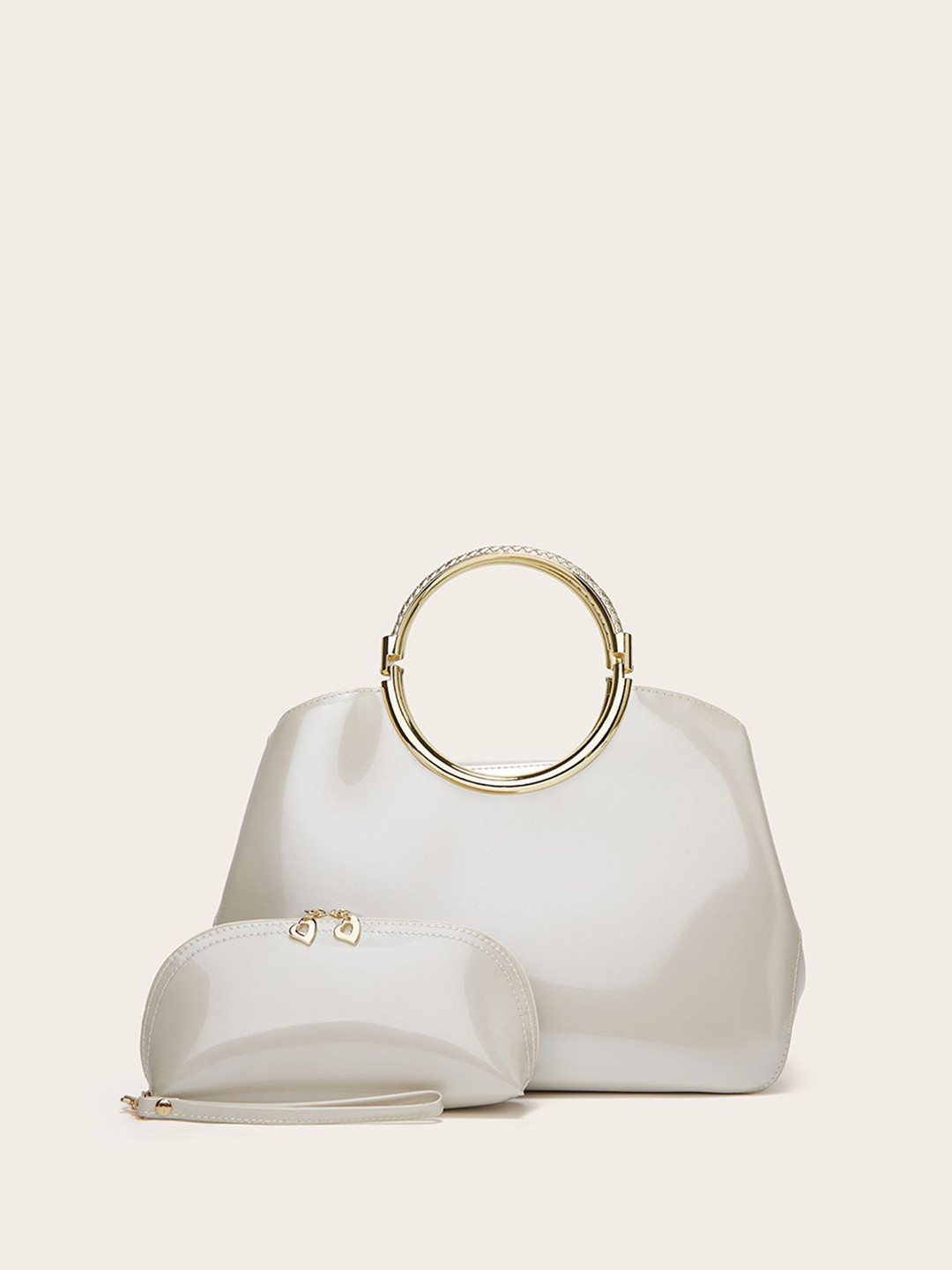 

RAVE PU Bowling Handheld Bag with Bow Detail, Beige