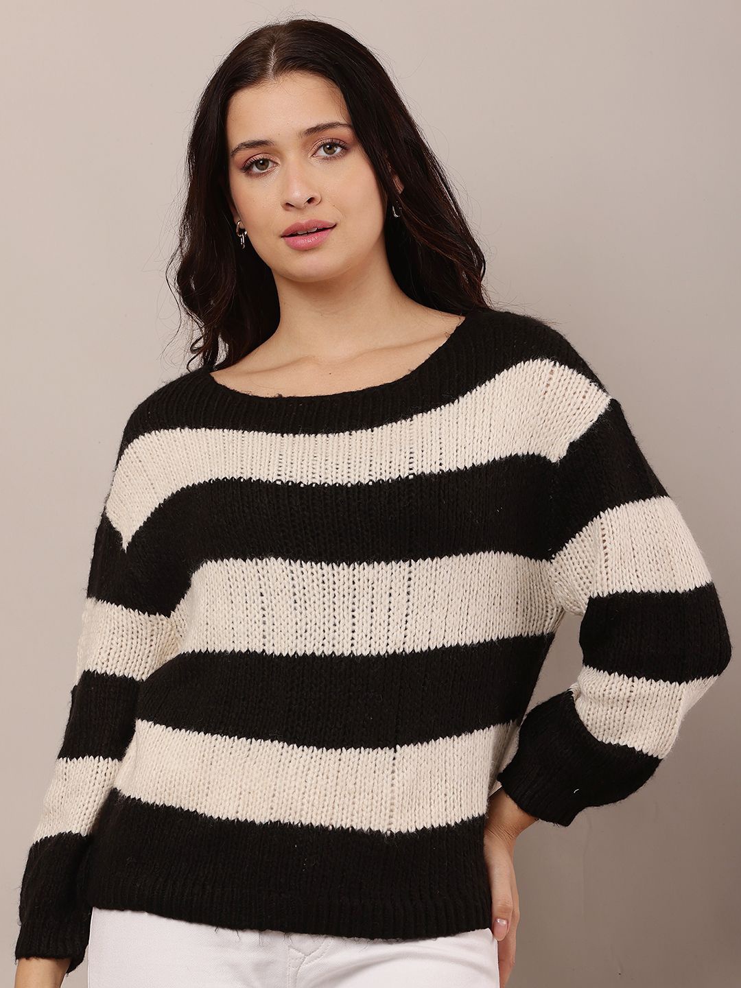 

NoBarr Women Striped Pullover, Black