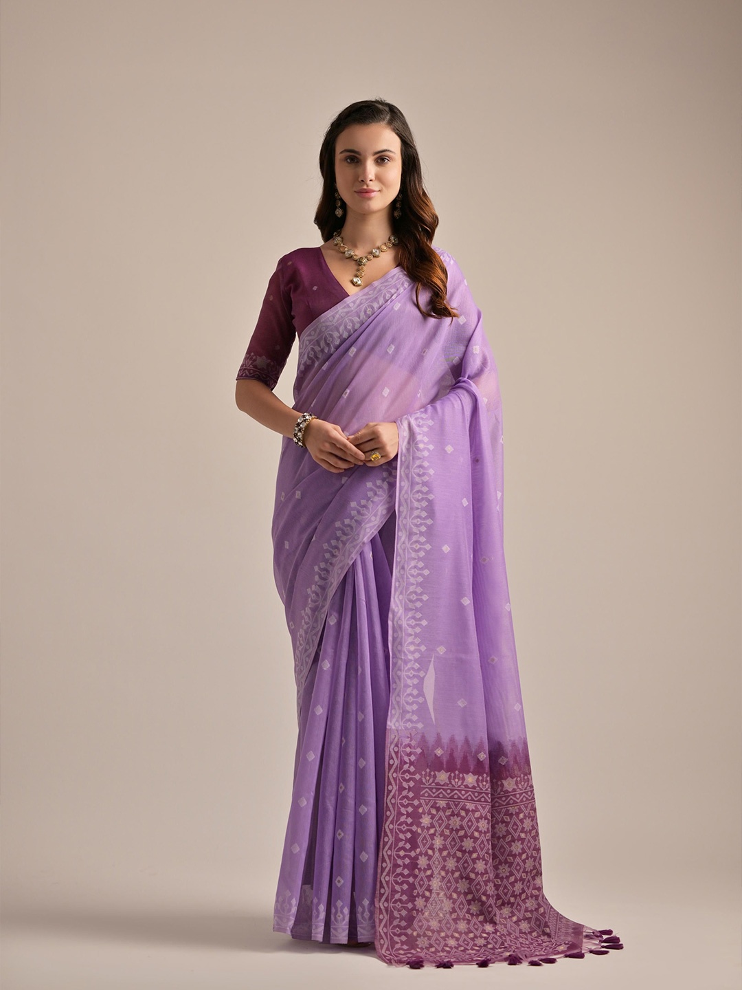 

Jinal & Jinal Polka Dot Handloom Muga Saree, Lavender