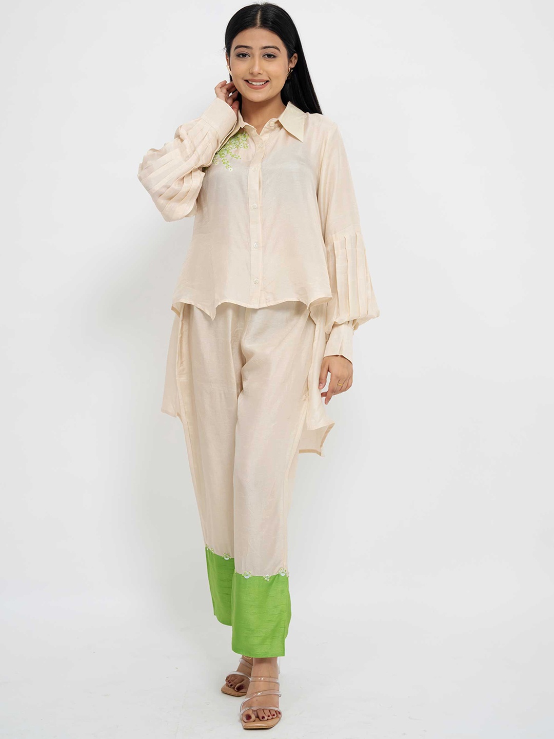 

AFFAIRE'S BY LEVELL5 Off Embroidered Top & Trousers Co-Ords, Off white