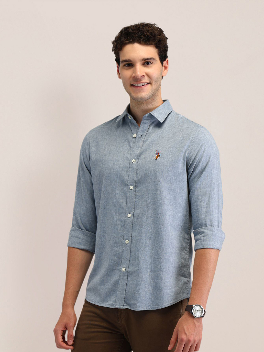 

U.S. Polo Assn. Men Classic Tailored Fit Opaque Casual Shirt, Blue