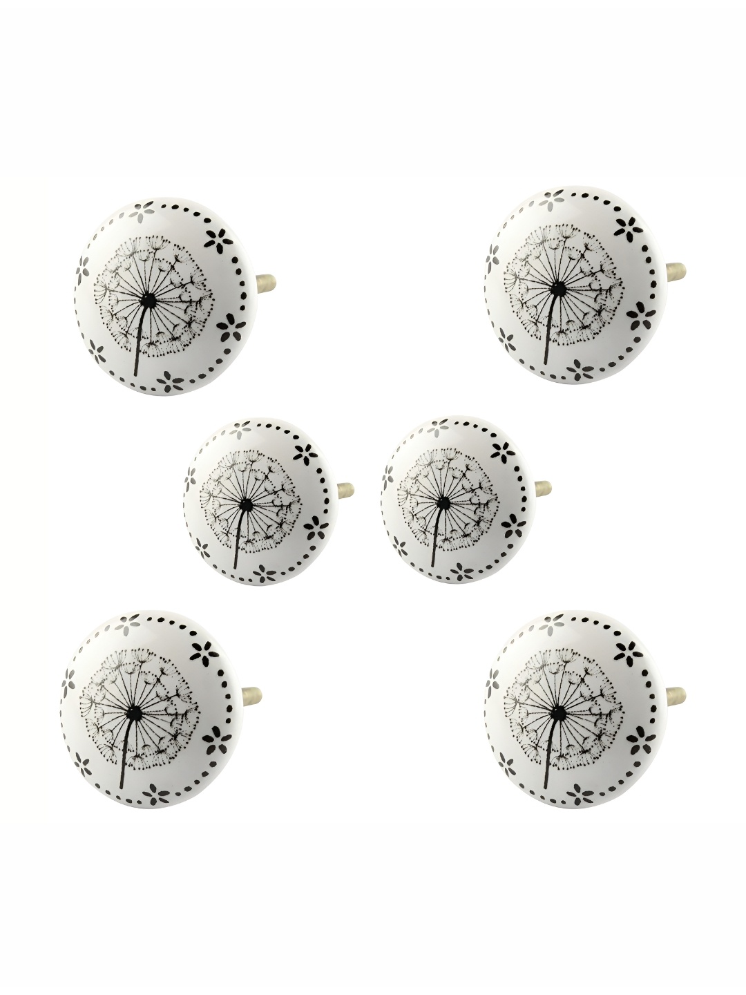 

Indianshelf 6-Pcs White & Black Printed Ceramic Knobs