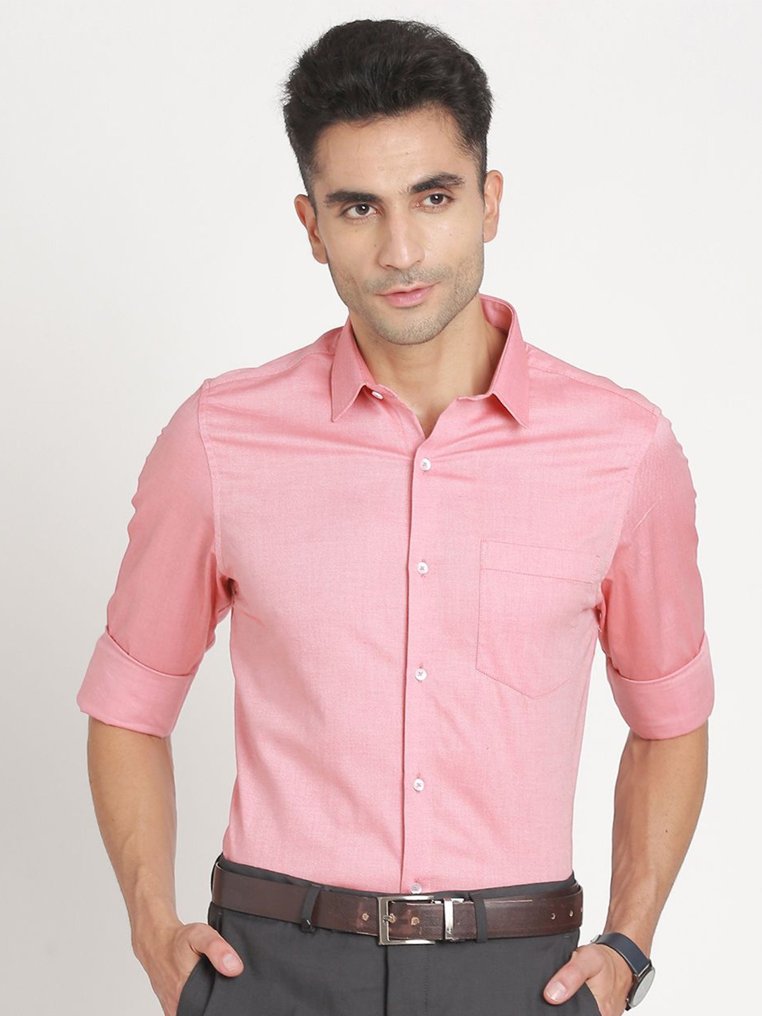 

Turtle Men Standard Slim Fit Opaque Formal Shirt, Pink