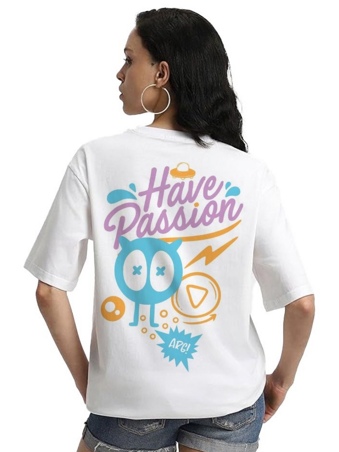 

VIXENLY Women Printed Applique T-shirt, White