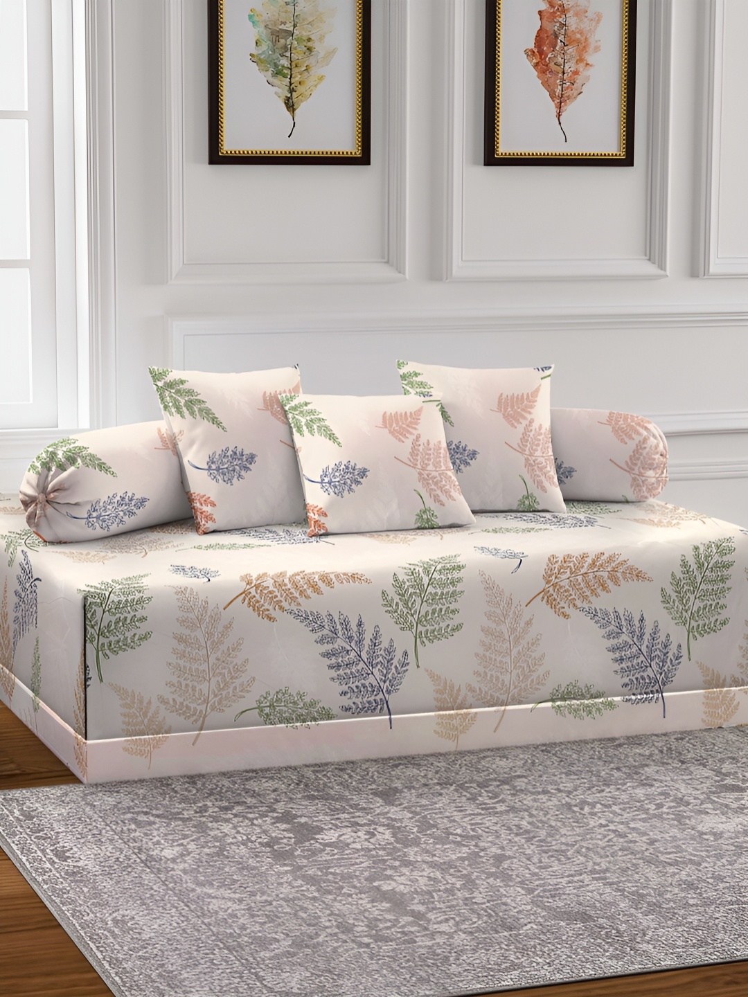 

Arrabi 6-Pcs Cream-Color & Blue Printed Diwan Set