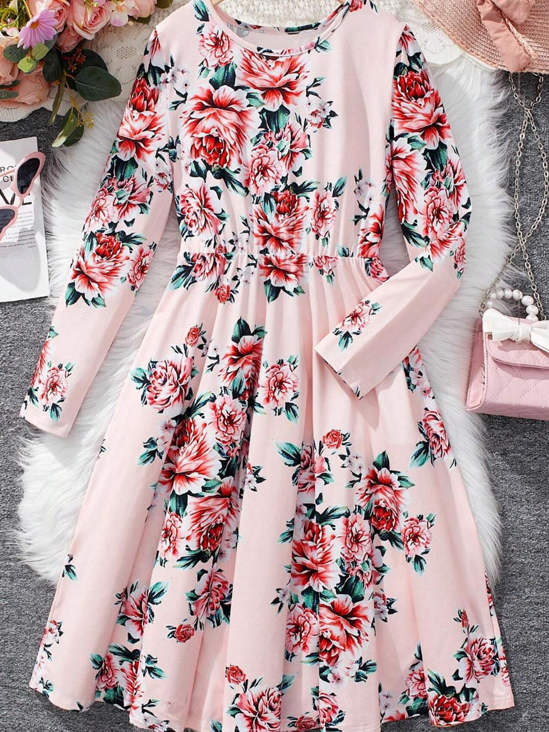 

Miss & Chief Girls Floral Print Fit & Flare Dress, Pink