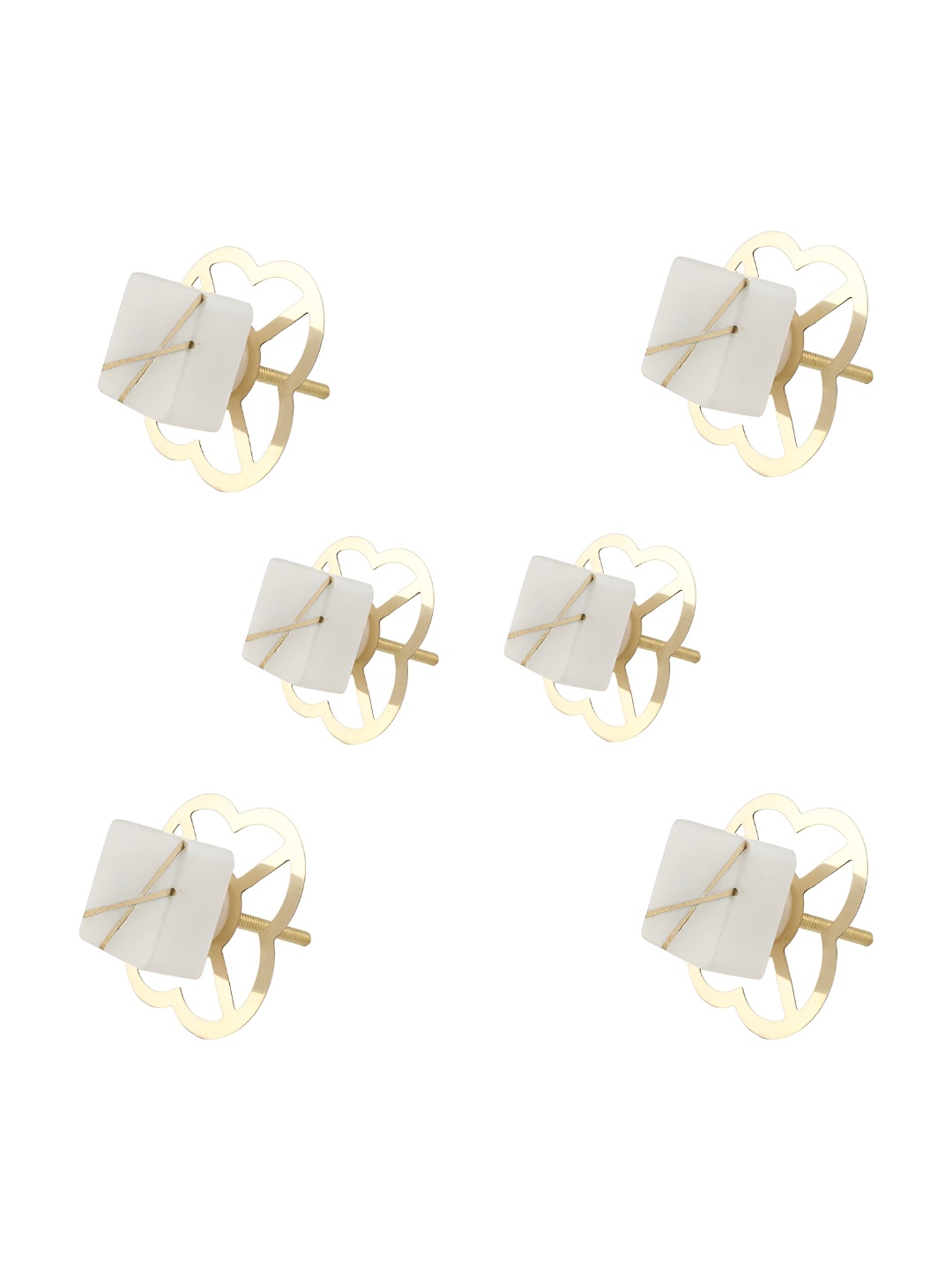 

Indianshelf 6-Pcs White & Gold Printed Ceramic Knobs