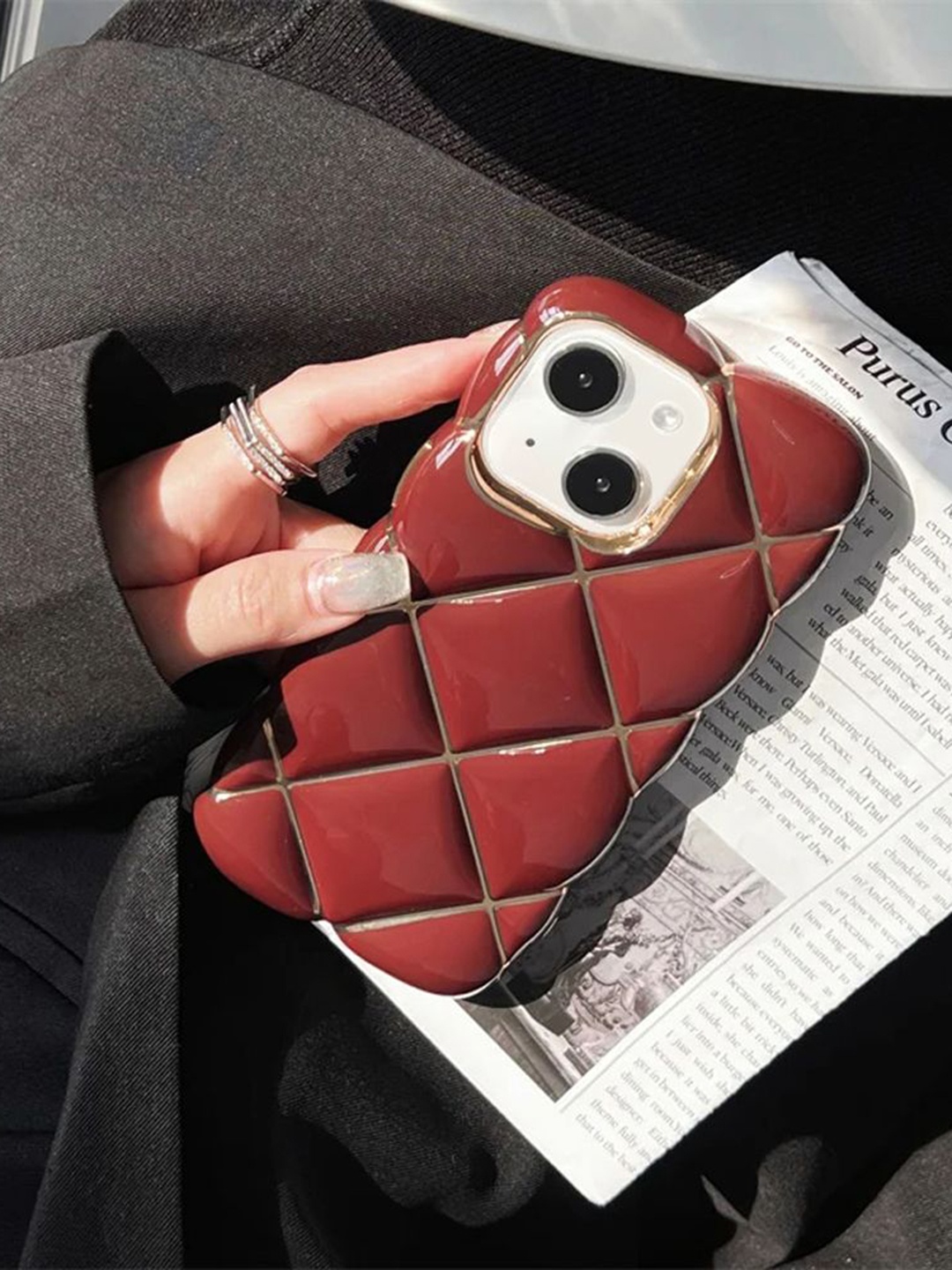

Luxury Kase Geometric Printed iPhone 15 Plus Back Case Mobile Accessories, Red
