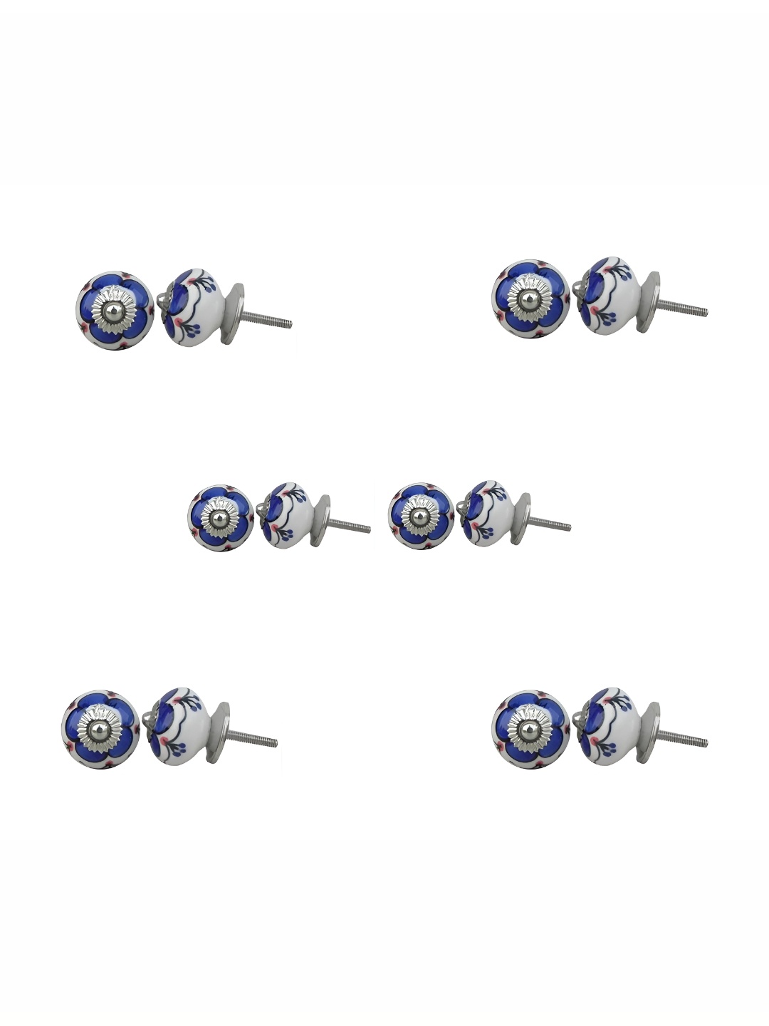 

Indianshelf 6-Pcs White & Blue Printed Ceramic Knobs
