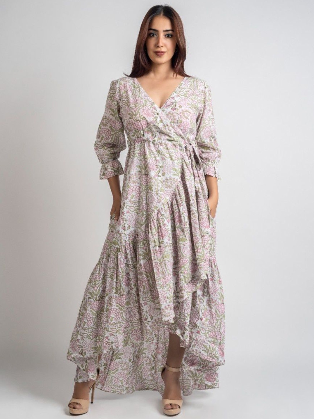 

Maati By Neha Kabra Women Floral Printed Cotton Fit & Flare Maxi Dress, White