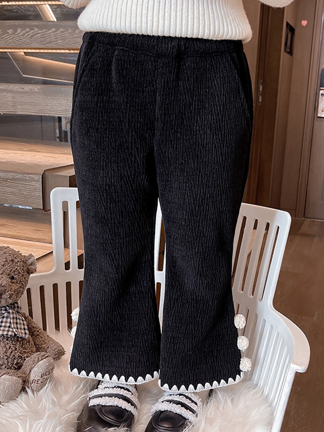 

LULU & SKY Girls Flared High-Rise Trousers, Black