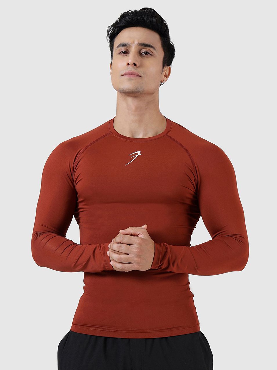 

FUAARK Men Drop-Shoulder Sleeves Stretchex Pockets Compression T-shirt, Brown