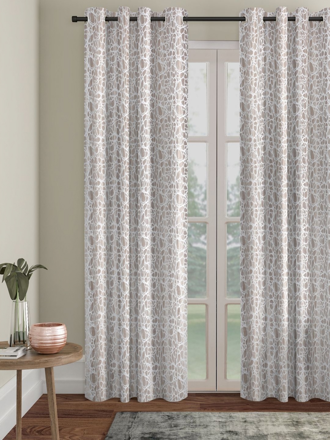 

HOSTA HOMES Brown & White Geometric Long Door Curtain