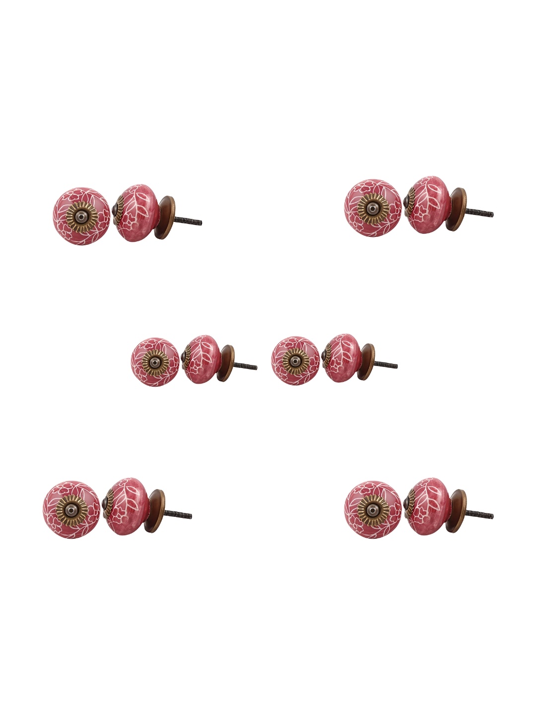 

Indianshelf 6Pcs Pink & White Textured Ceramic Knobs