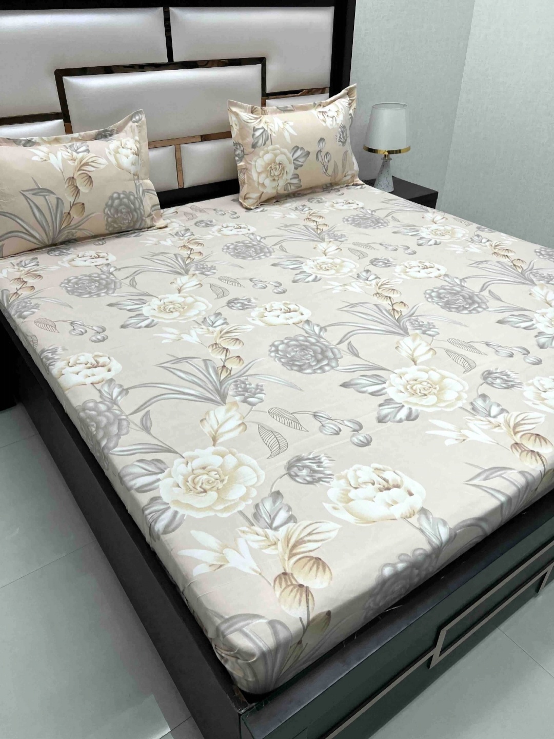 

Pure Decor Queen Size Double Bed Bedsheet With 2 Pillow Covers 2.28m X 2.54m, Beige
