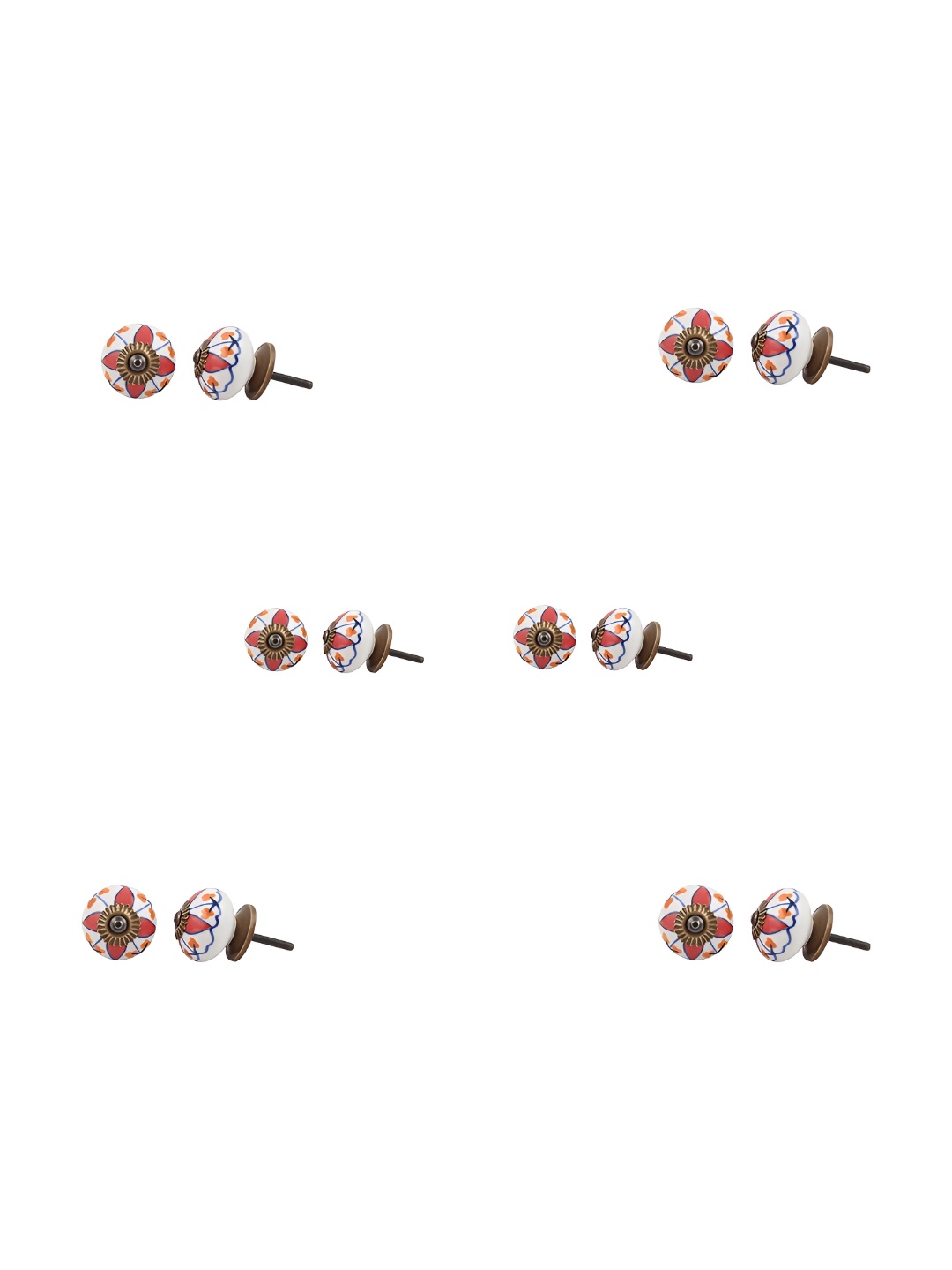 

Indianshelf 6-Pcs White & Red Printed Ceramic Knobs