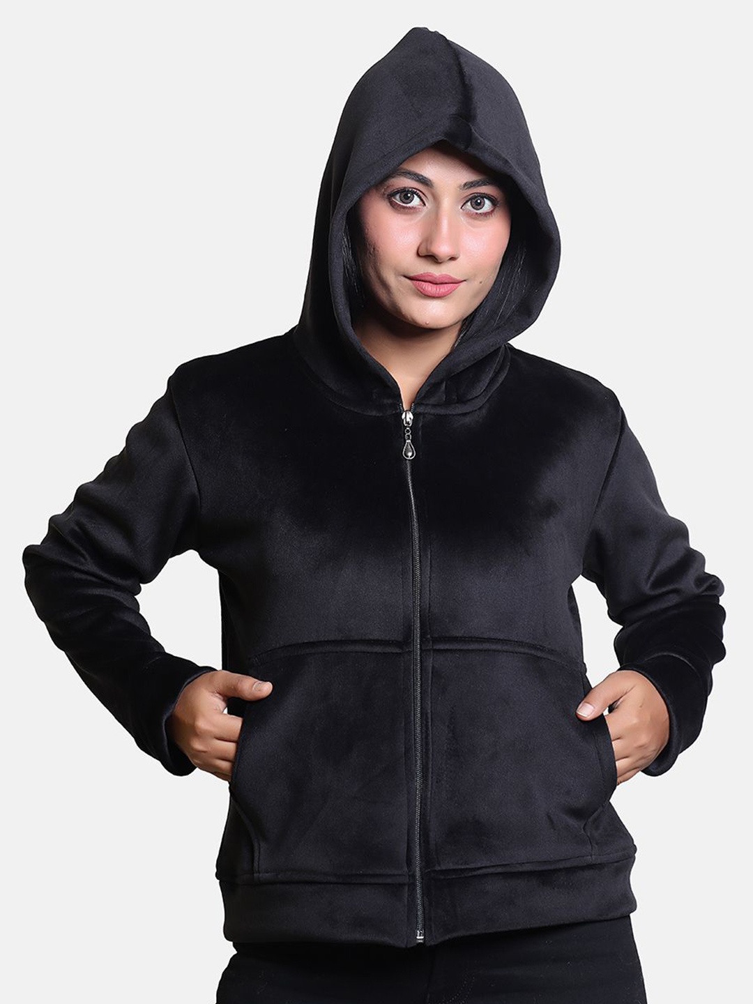 

BAESD Women Hooded Front-Open Sweatshirt, Black