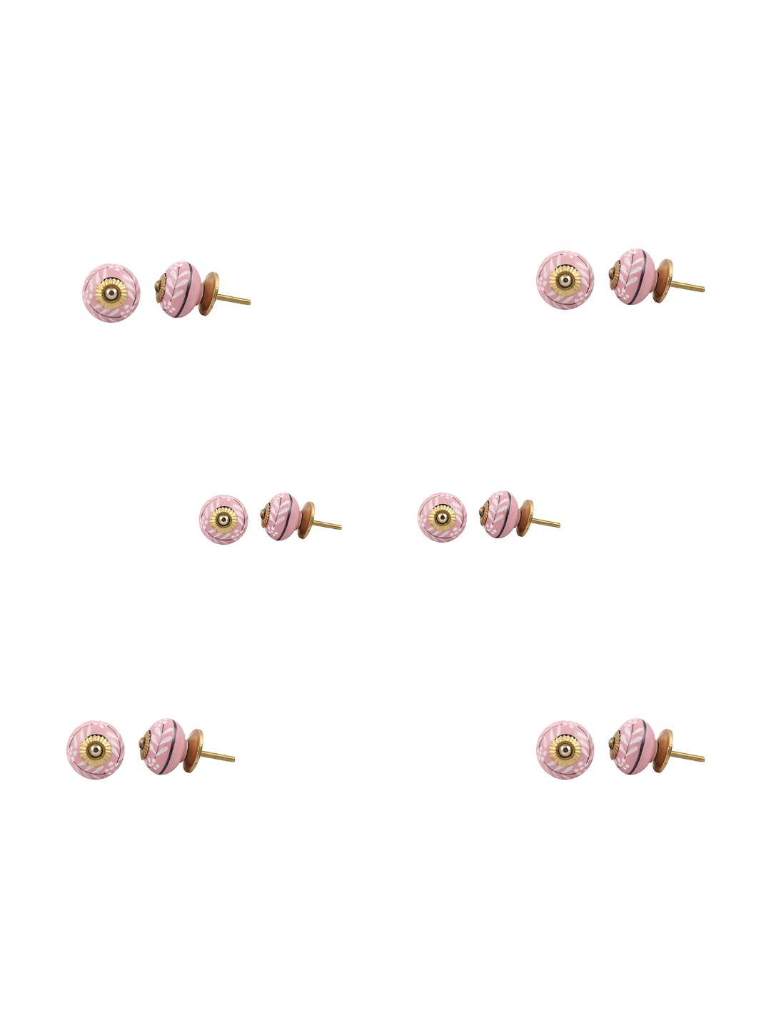

Indianshelf 6-Pcs Pink & White Leaf Printed Ceramic Knobs