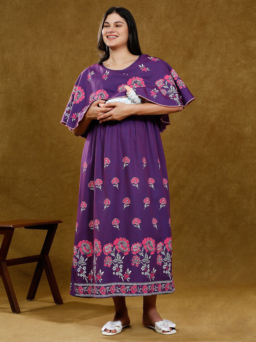 

True Shape Print Layered Maternity Midi Dress, Purple
