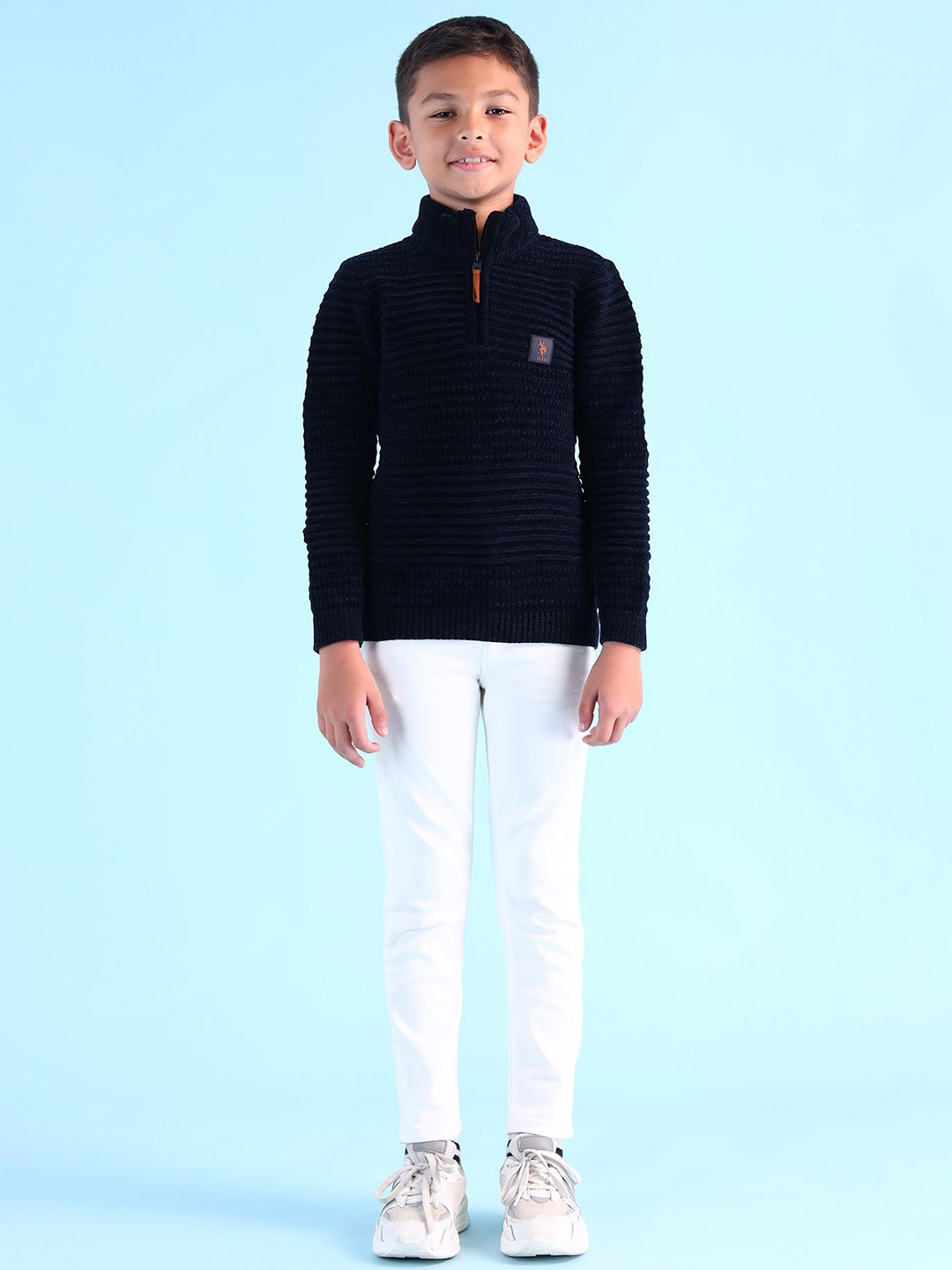 

U.S. Polo Assn. Kids Boys Cotton Mock Collar Self Design Pullover, Navy blue
