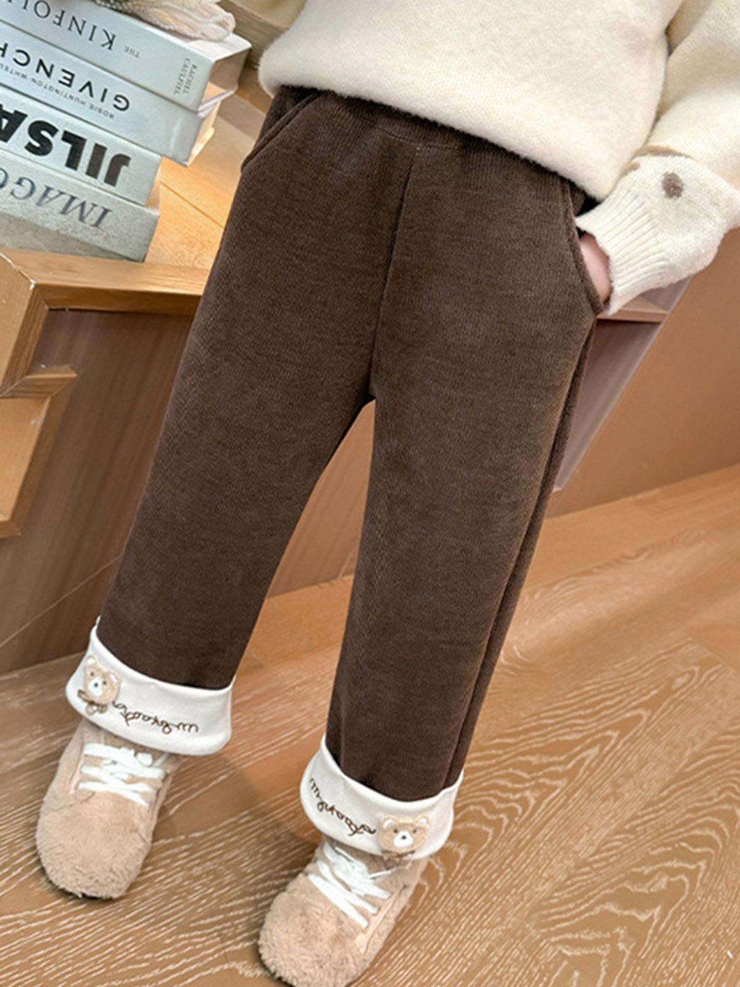 

LULU & SKY Girls Straight Fit High-Rise Chinos Trousers, Brown