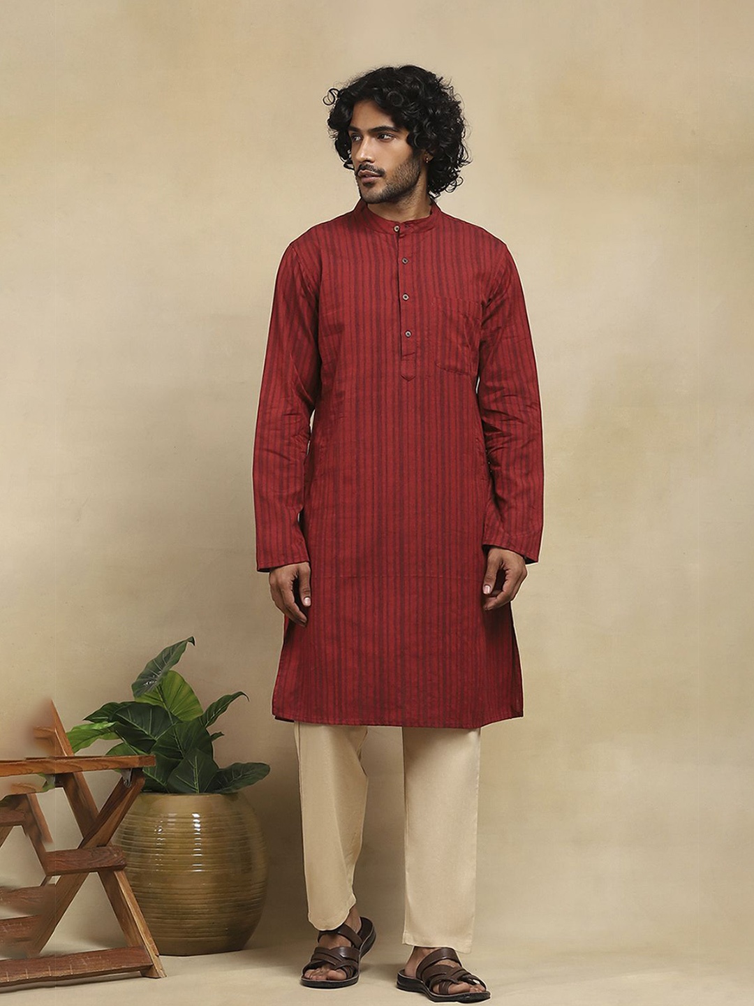 

House of Chikankari Men Thread Work Kurta, Mustard
