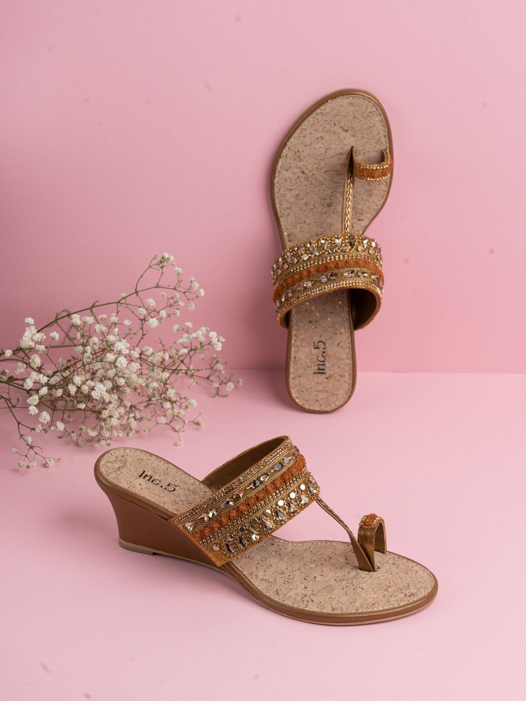 

Inc 5 Women Embellished Wedge Heel Sandals, Gold