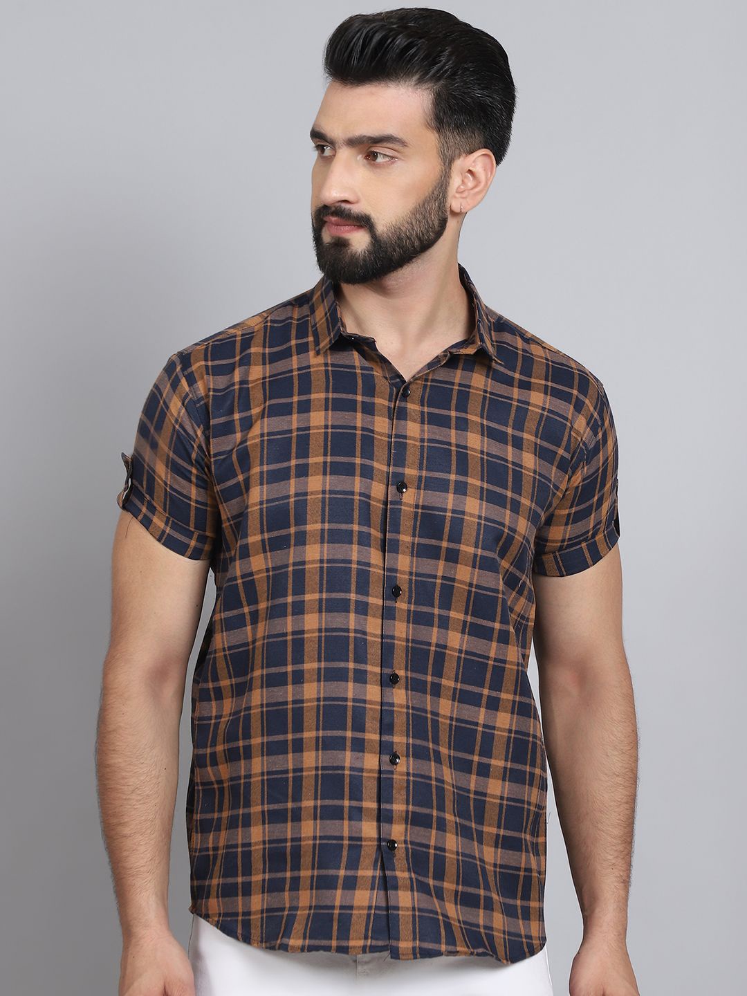 

Tanip Men Sheer Checked Casual Shirt, Orange