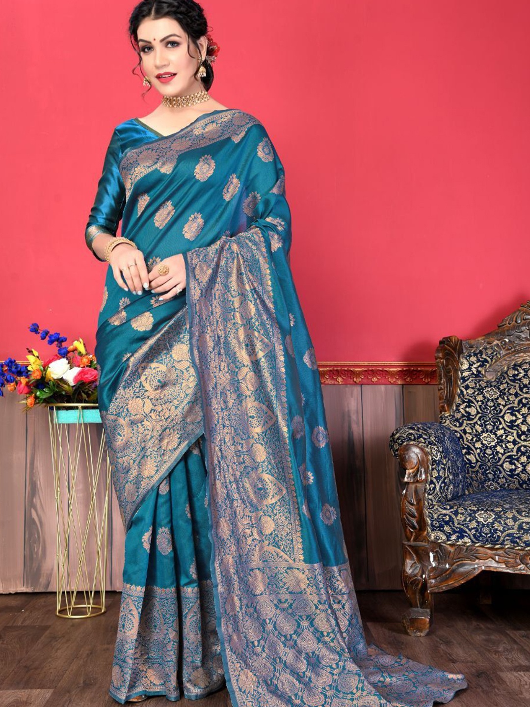 

Visit Wear Woven Design Pure Silk Banarasi Saree, Teal