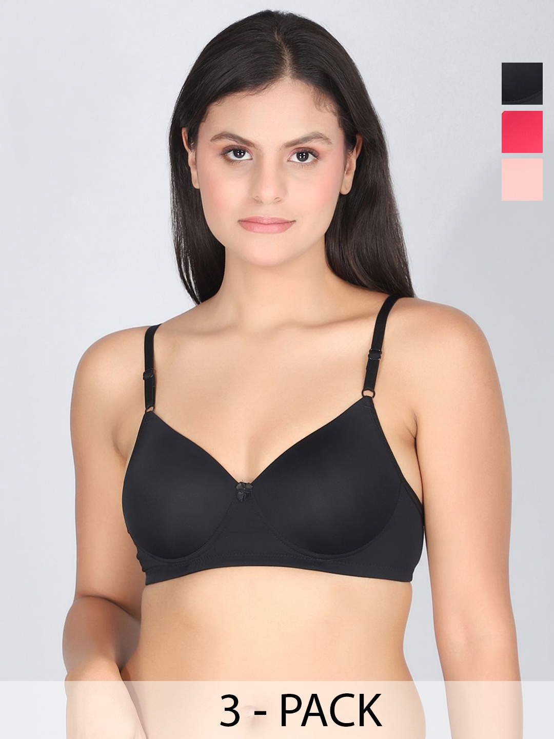 

StyFun Women Pack of 3 Everyday Full Coverage Lightly Padded Bra, Black