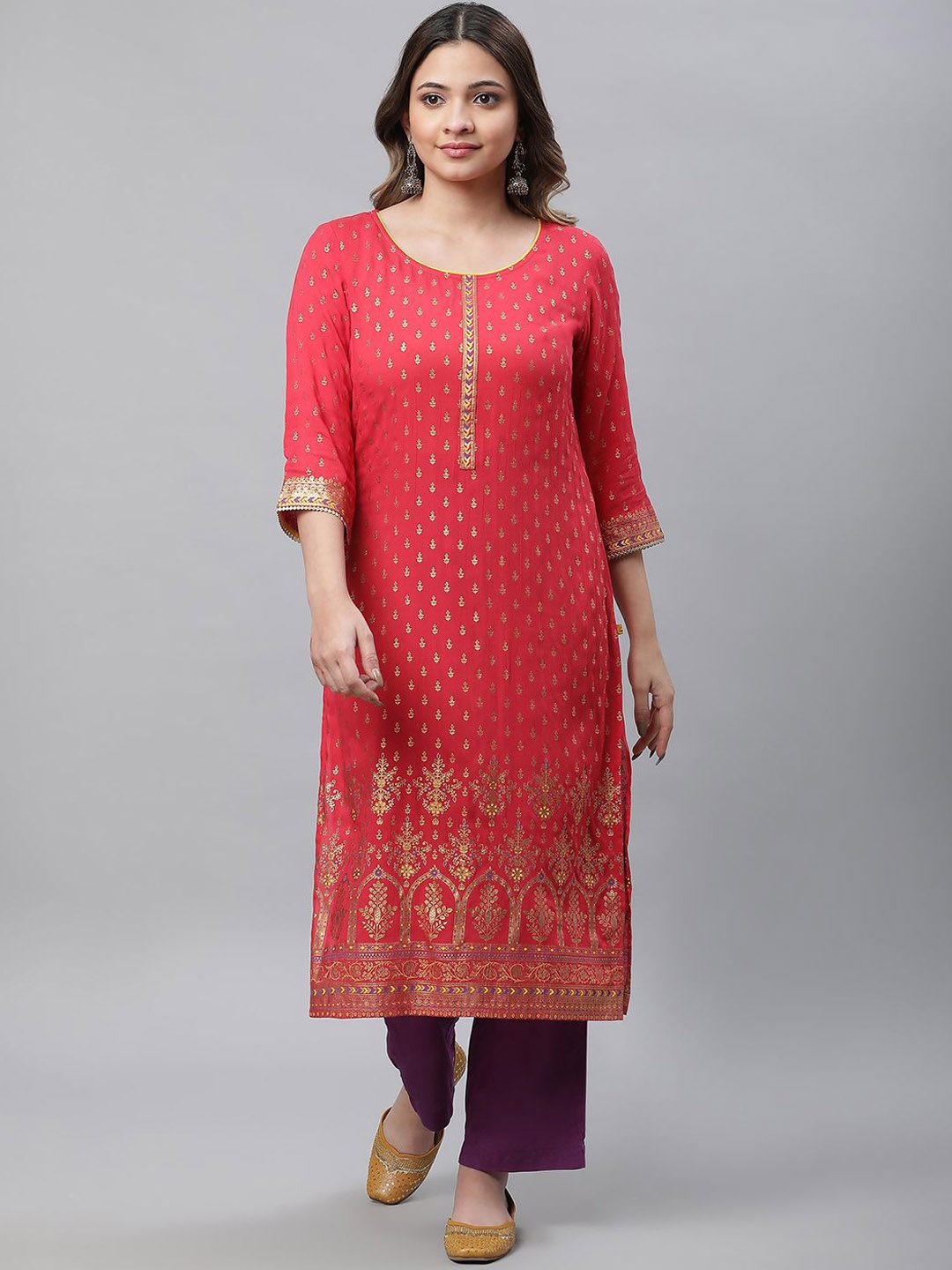 

AURELIA Women Geometric Printed Kurta, Red