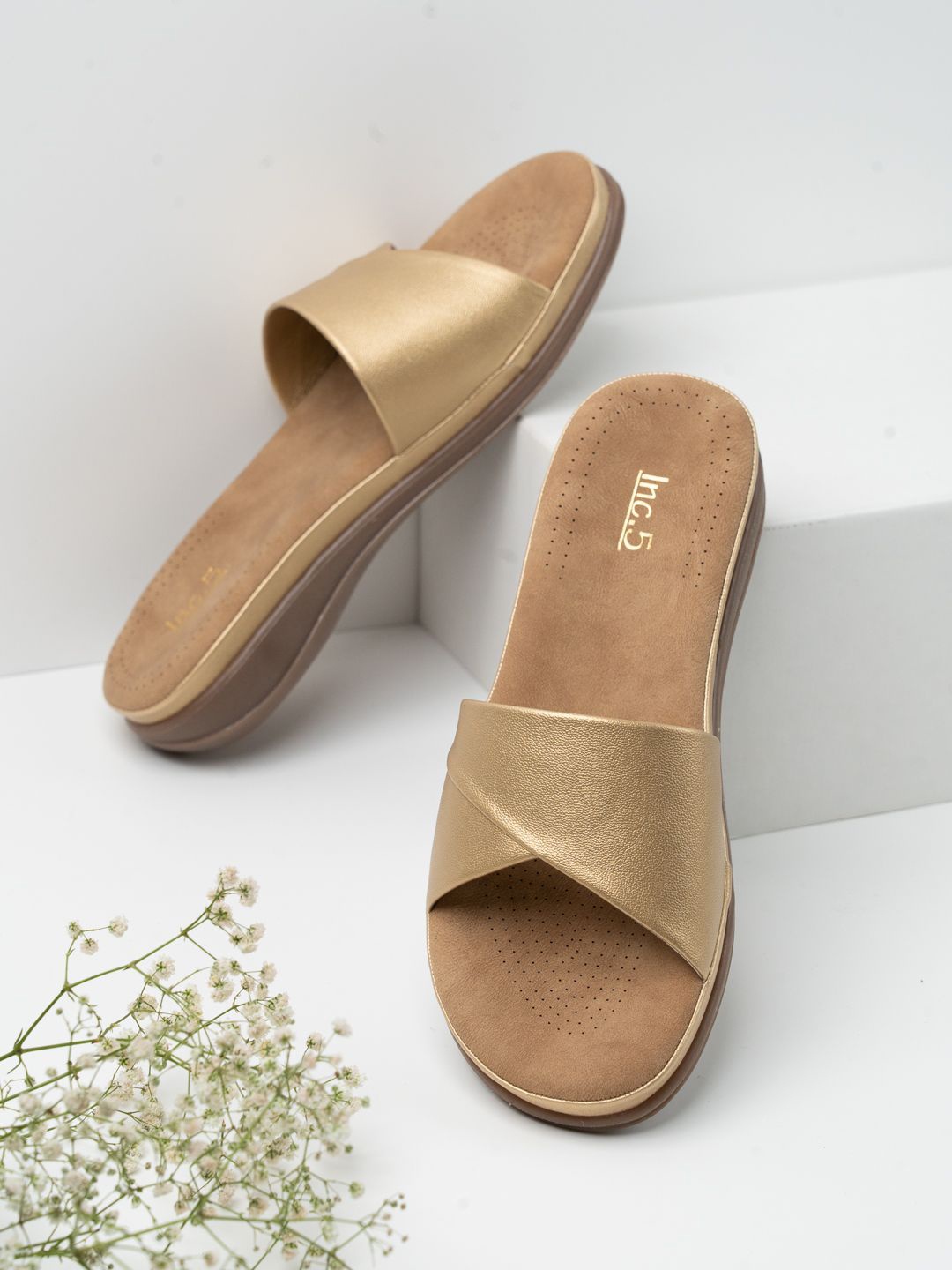 

Inc 5 Women Slip On Open Toe Flats, Gold