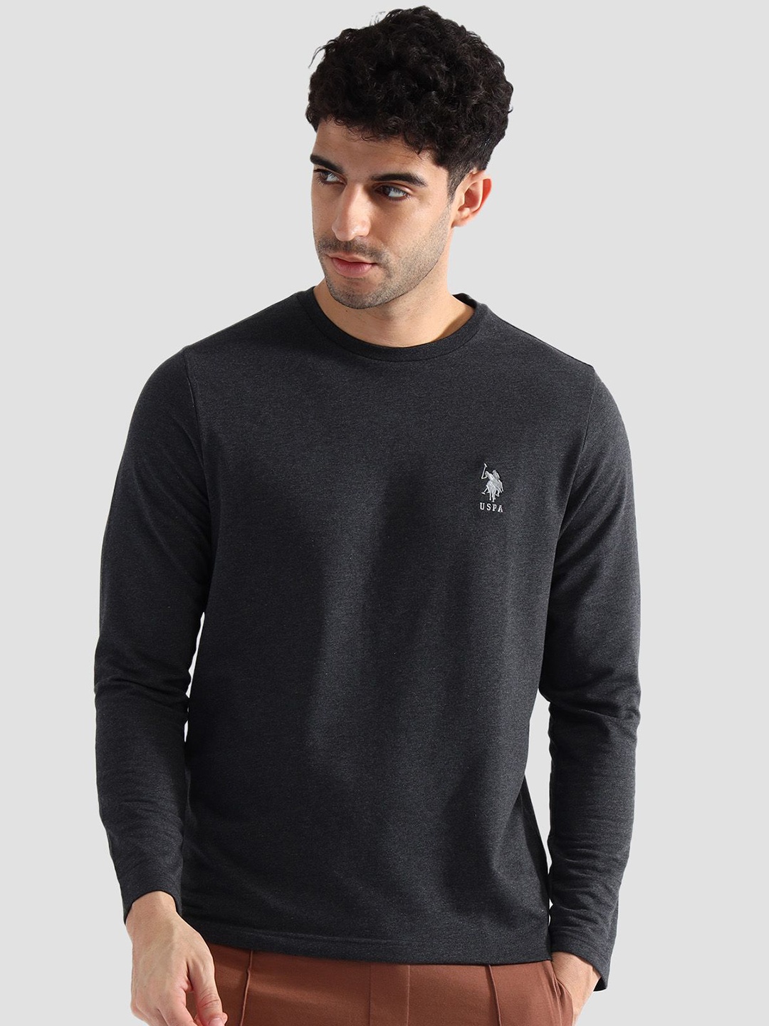 

U.S. Polo Assn. Round Neck Pure Cotton Lounge T-Shirt, Charcoal