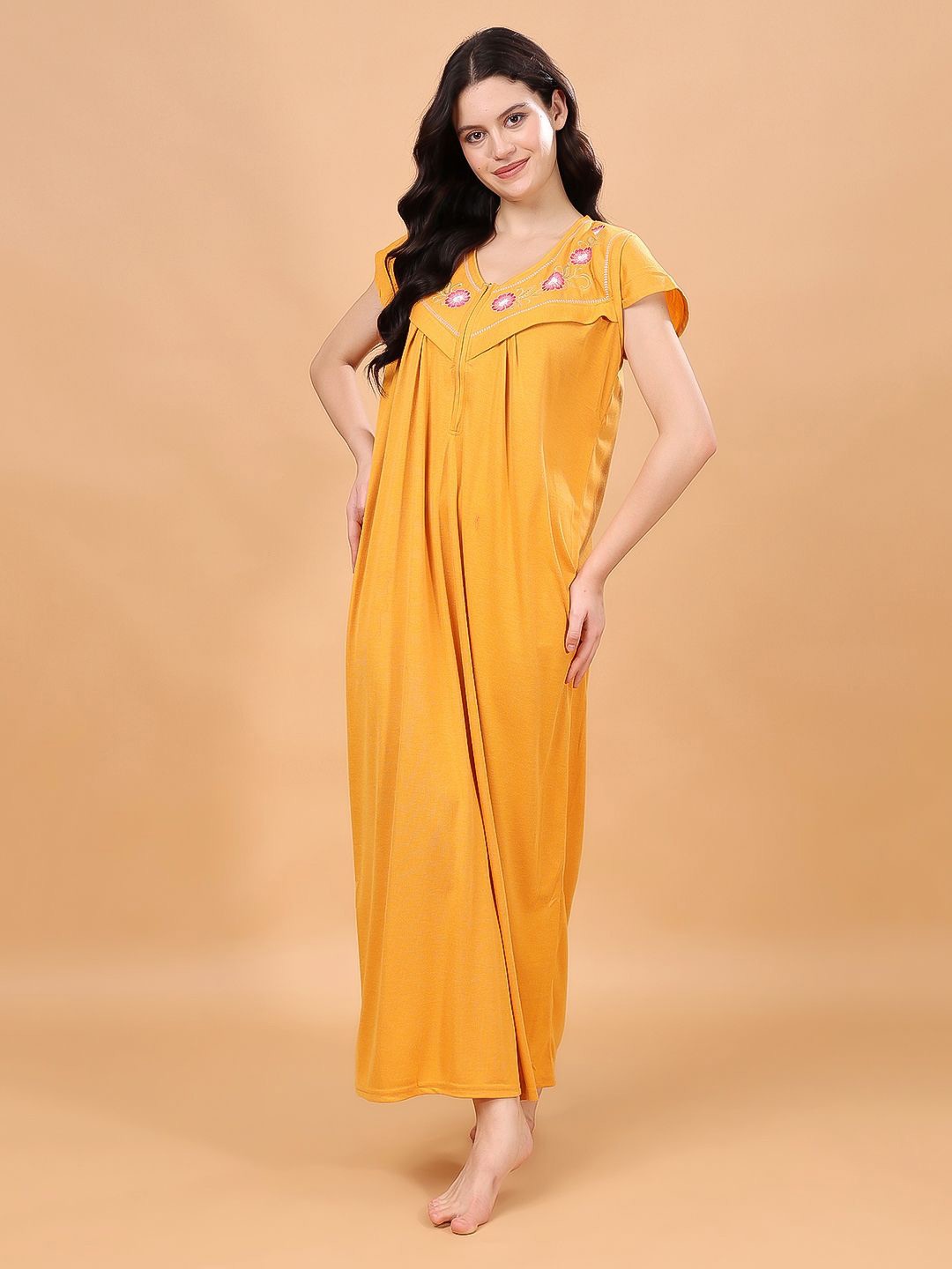 

CHUI MUI Women Embroidered Maternity Maxi Nightdress, Yellow