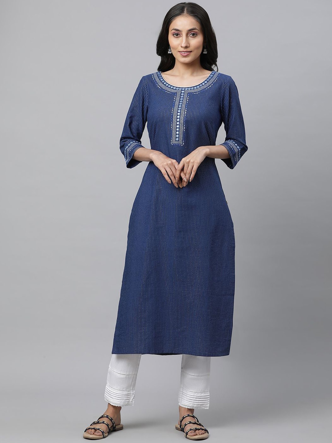 

AURELIA Women Striped Kurta, Blue