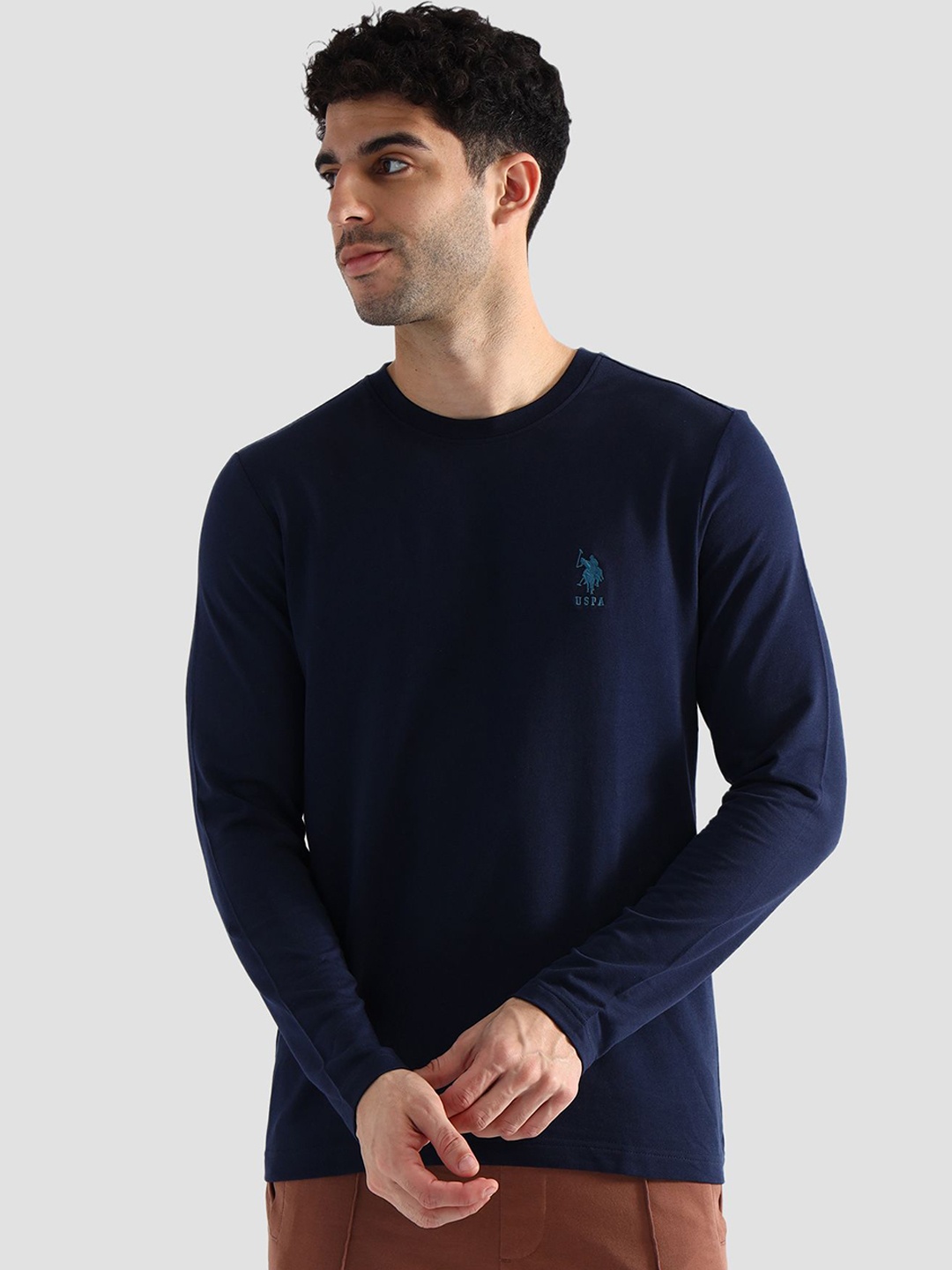 

U.S. Polo Assn. Round Neck Pure Cotton Lounge T-Shirt, Navy blue