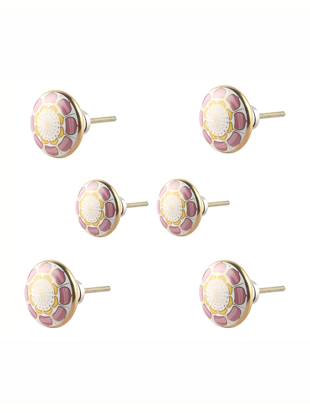

Indianshelf 6-Pcs Pink & White Printed Ceramic Knobs
