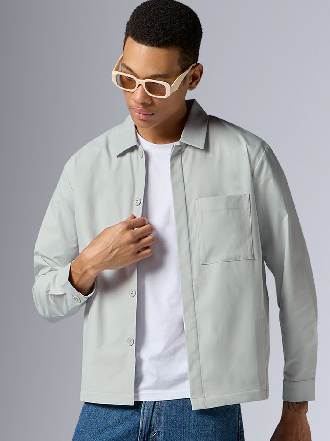 

XYXX Regular Fit Spread Collar Casual Shackets, Grey
