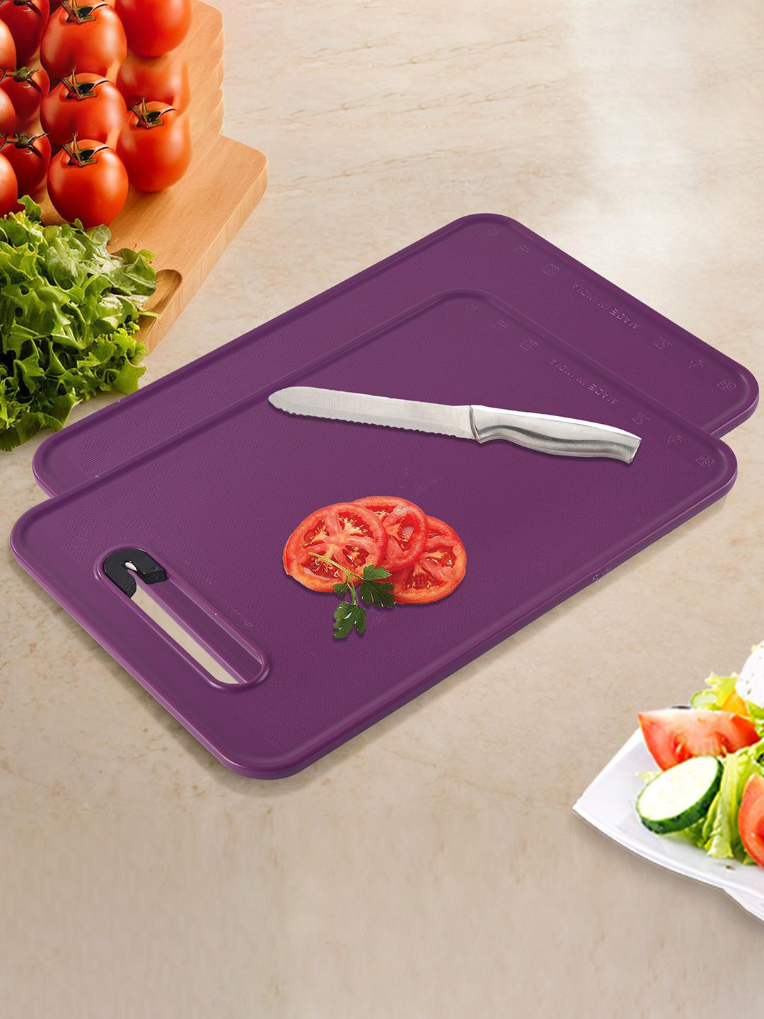 

Kuber Industries Purple 2 Pieces Chopping Boards With Knife Sharpener