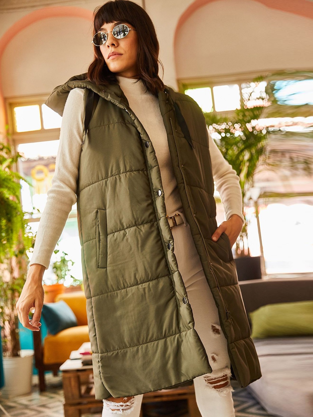 

Trendyol Hooded Neck Longline Puffer Jacket, Khaki