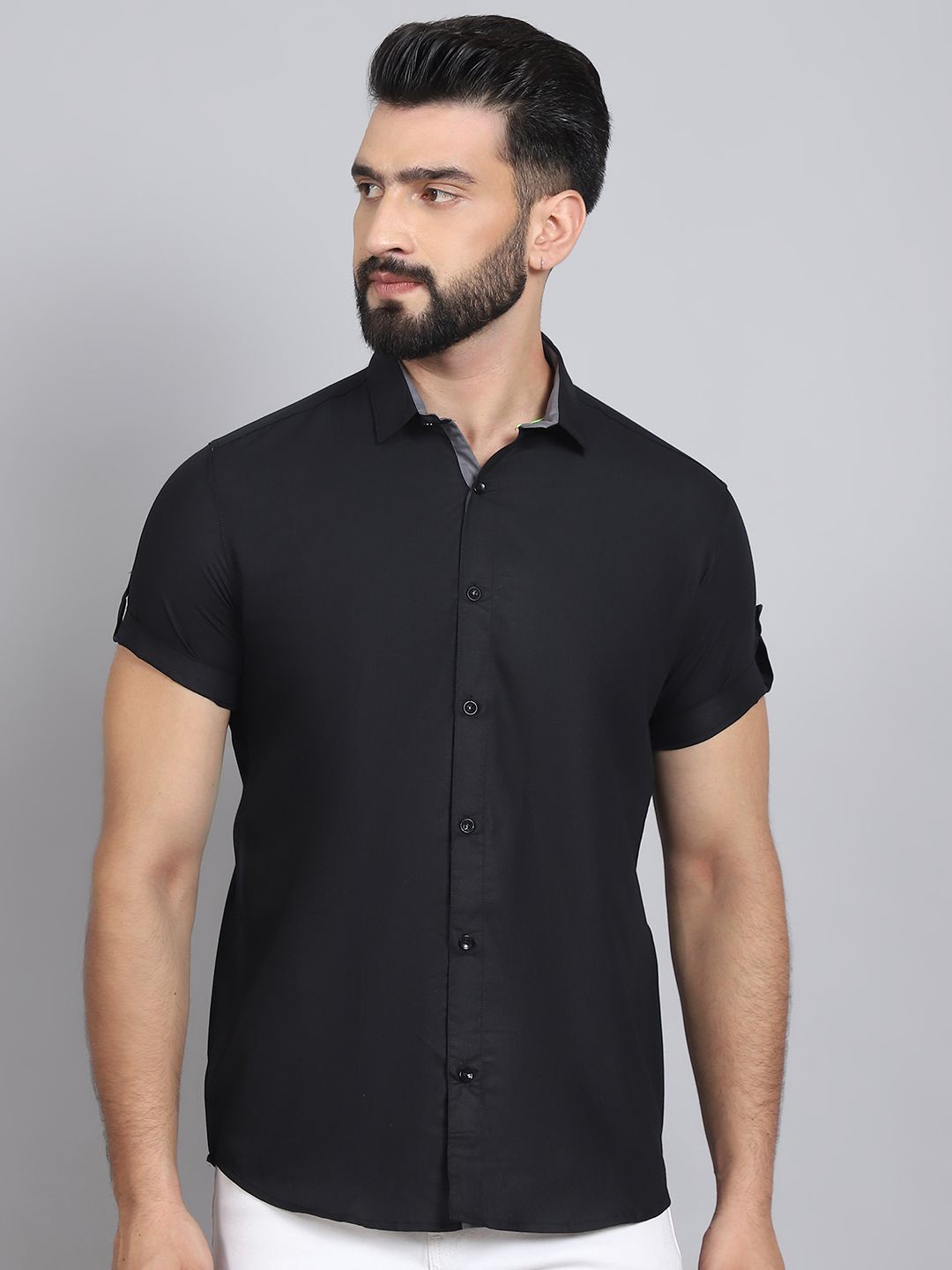 

Tanip Men Sheer Casual Shirt, Black