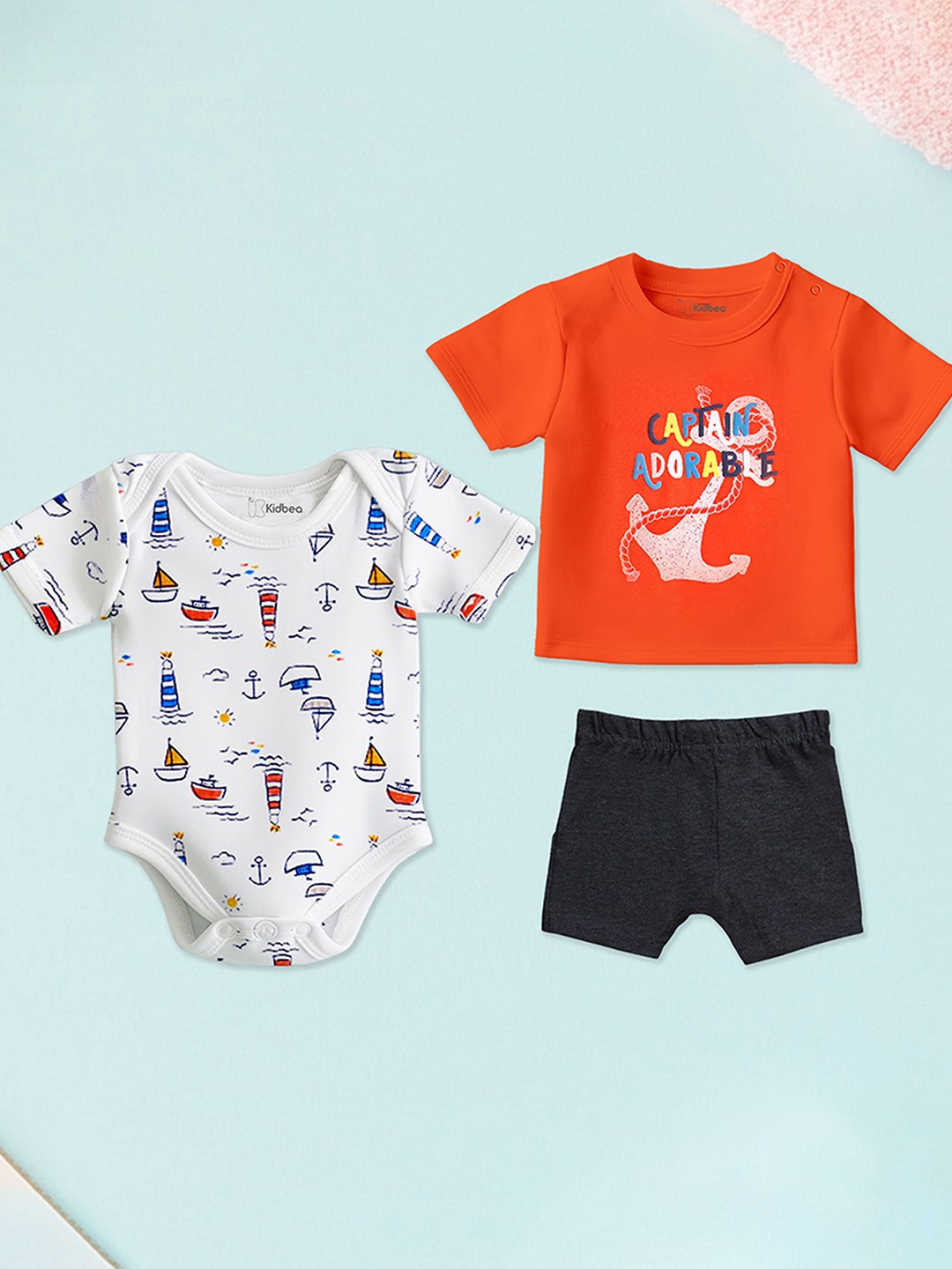 

Kidbea Unisex Kids Printed T-shirt with Shorts, Red