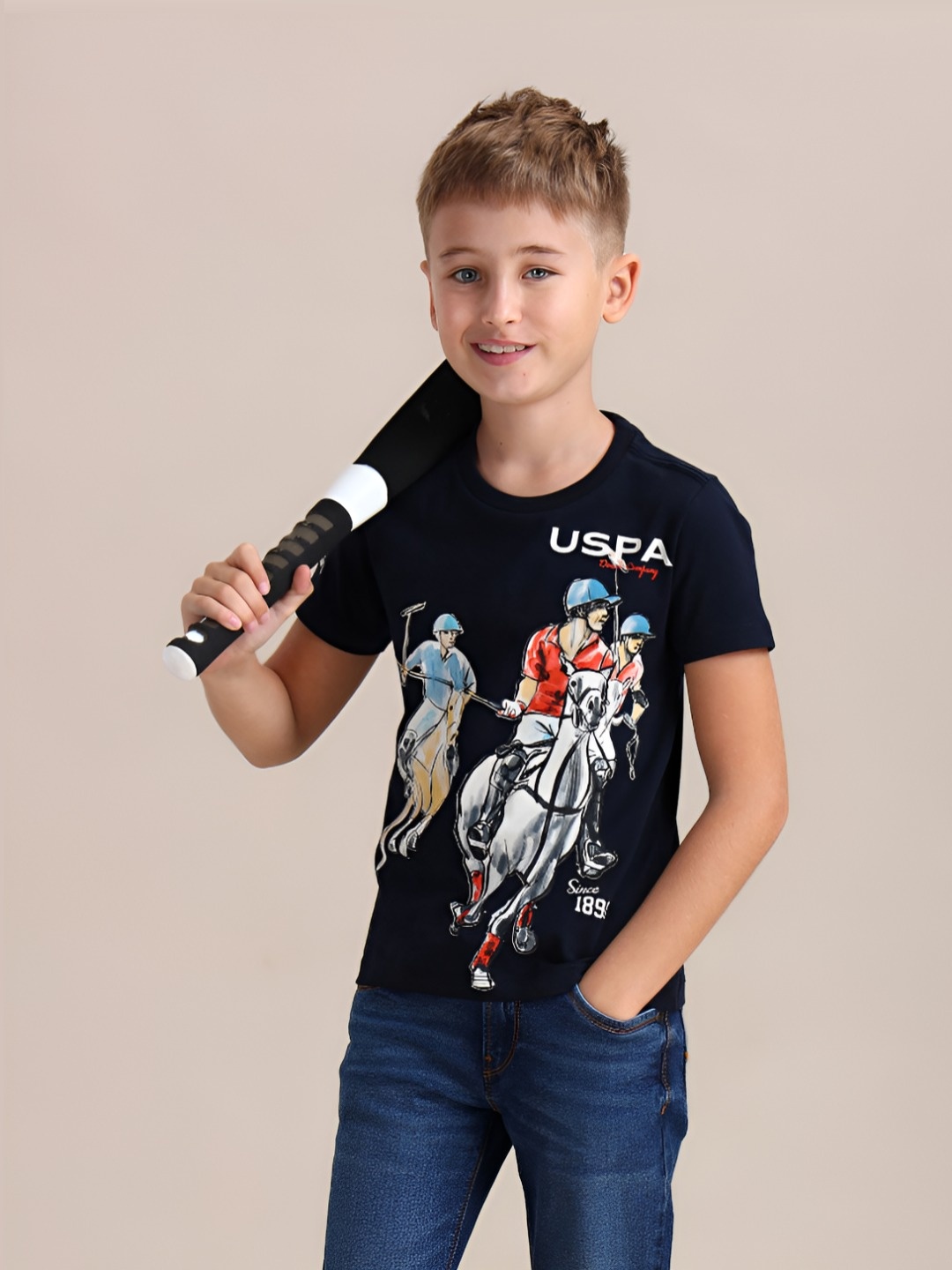 

U.S. Polo Assn. Kids Boys Brand Logo Printed T-shirt, Blue